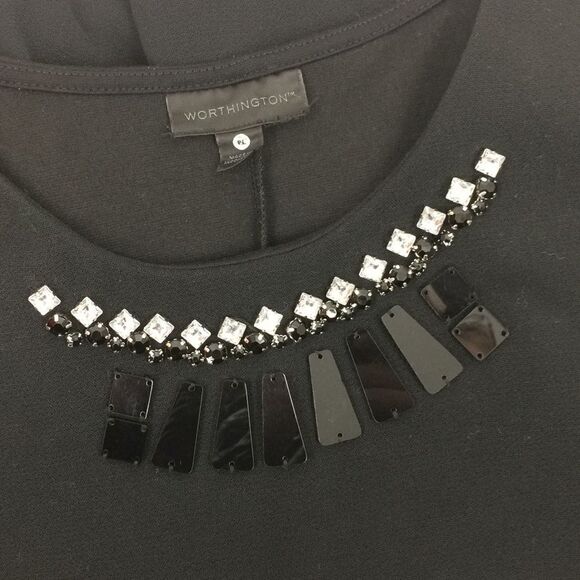 Worthington jeweled black peplum sleeveless top-PL - Picture 2 of 7